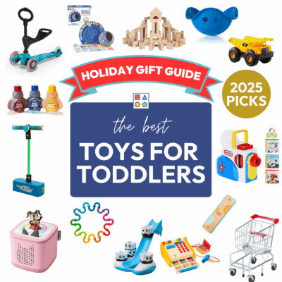 A collection of toddler toys for three and four-year-olds.