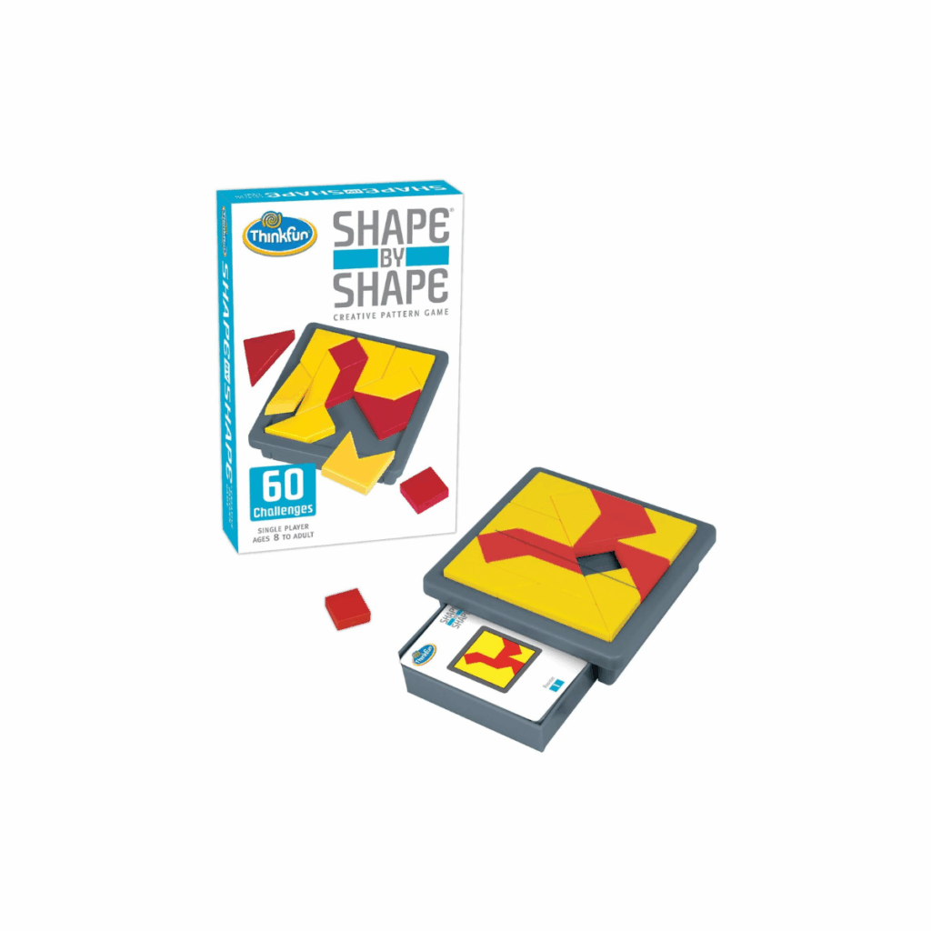 This is game is called Shape by Shape and it is a Think Fun Game where kids try to recreate the design.