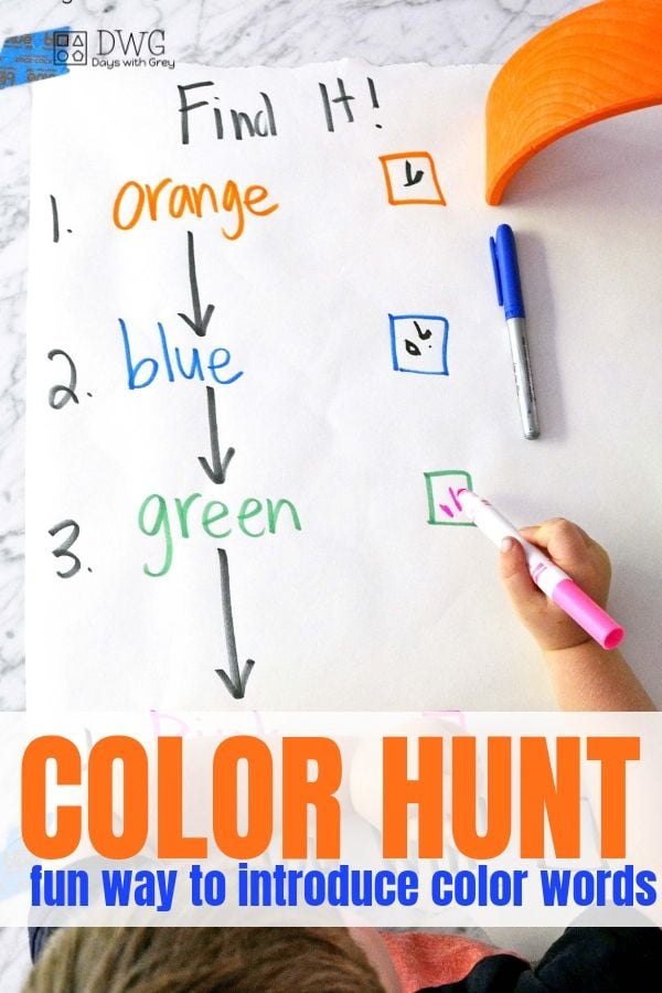 color words activity for kindergarteners, color words for preschool, indoor color hunt, #preschool #preschooler #fouryearold #fiveyearold #kindergartener #colorwords.jpg
