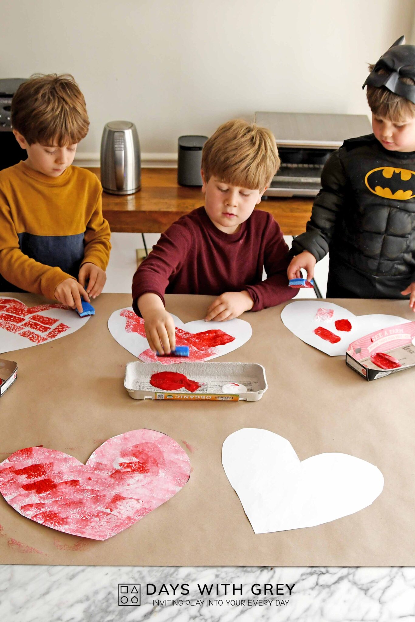 Sponge Painting Valentine Hearts Days With Grey