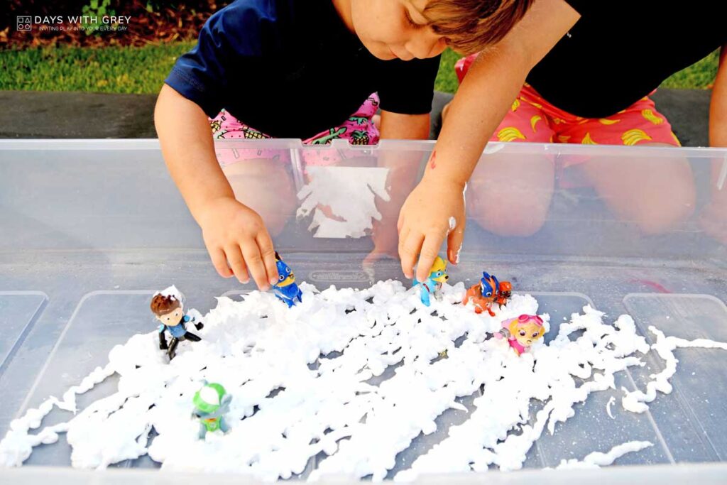 Shaving Cream Pups Messy Play - Days With Grey