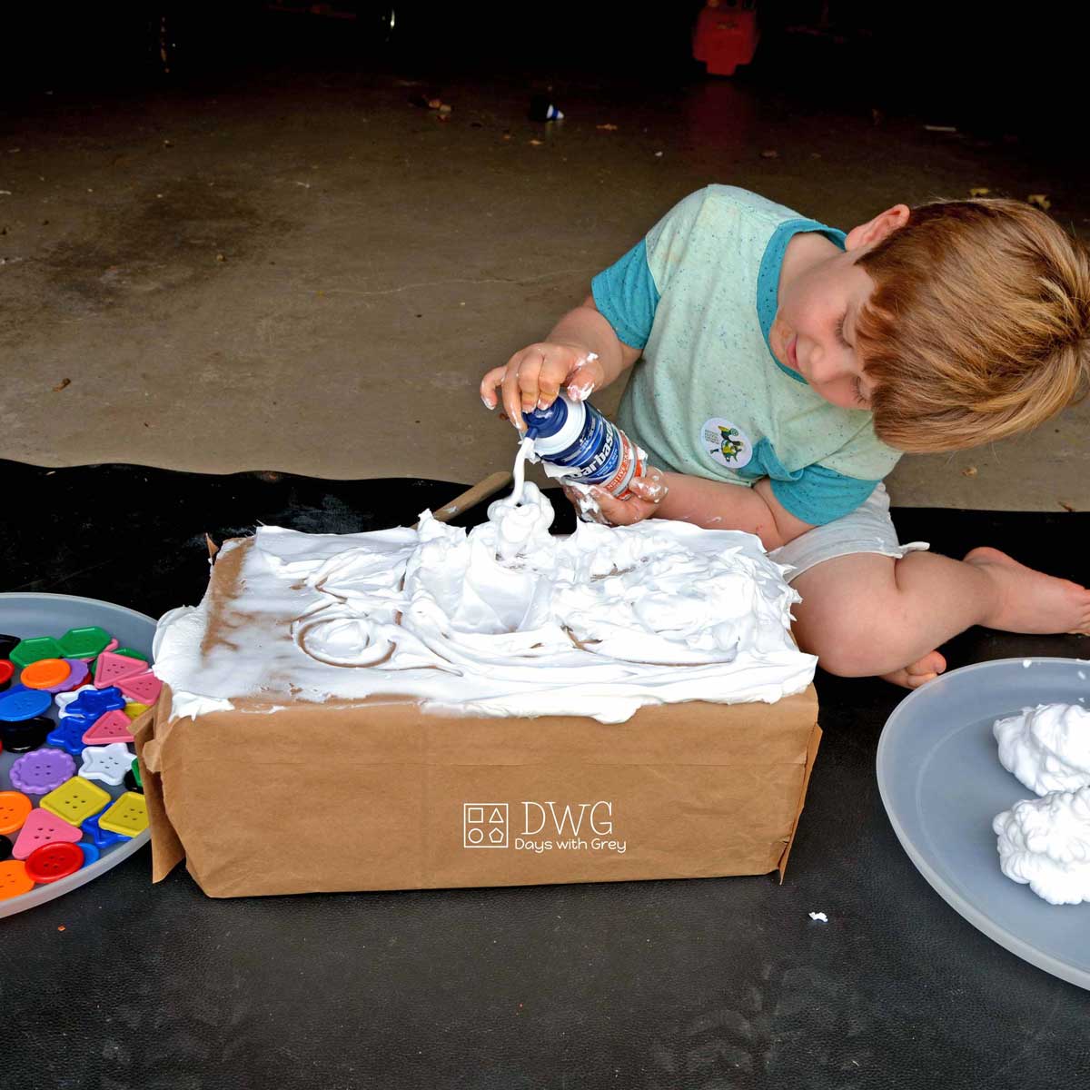 Shaving Cream Sensory Play to Decorate the Cake Days With Grey
