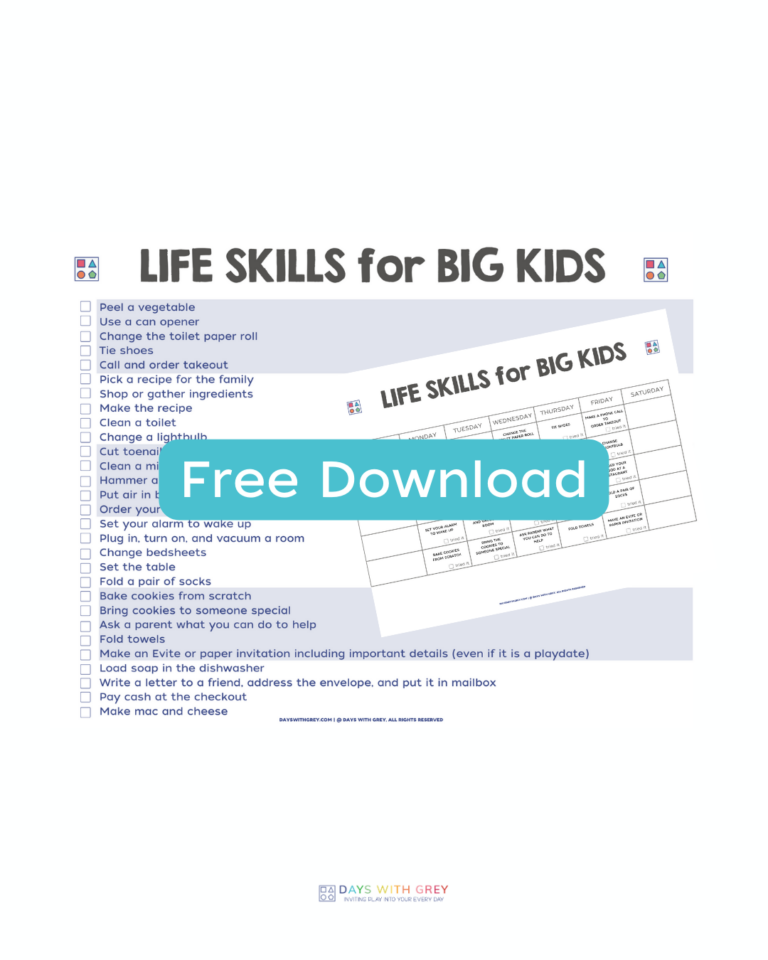 Life Skills for Big Kids Printables - Days With Grey