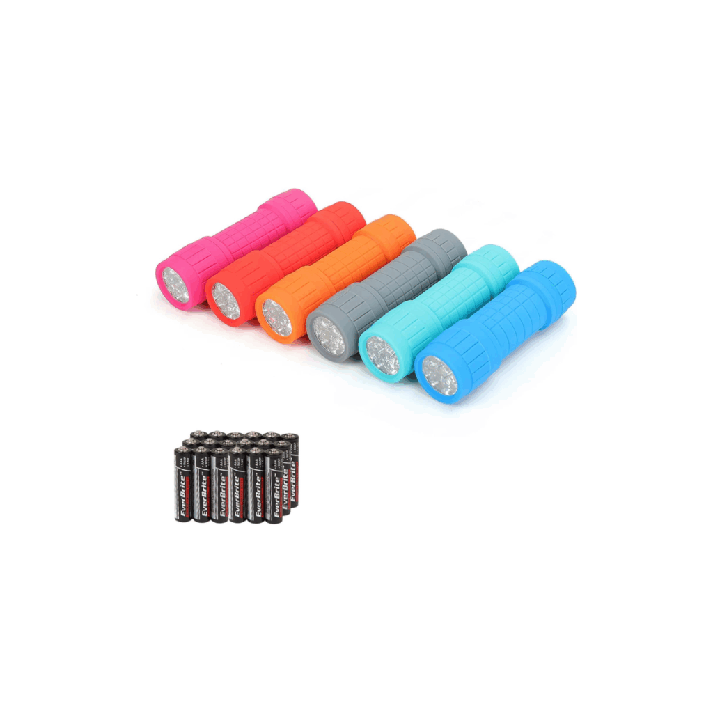 Set of six flashlights for kids to use to read, play outside, or when the lights go out.