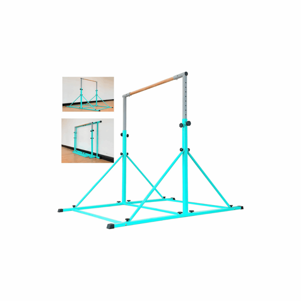 A gymnastic bar for kids to hang on and strengthen their upper body.