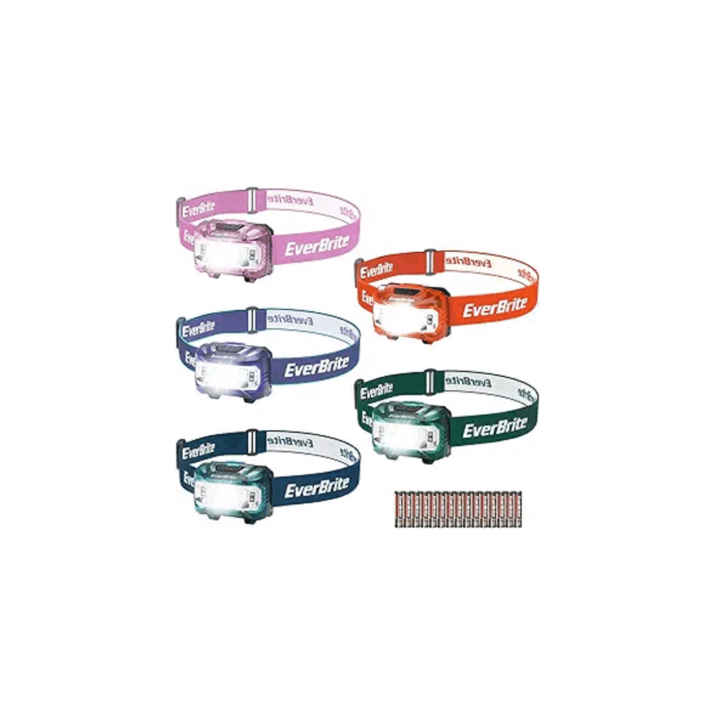 Set of five headlamps for kids to play outside with.