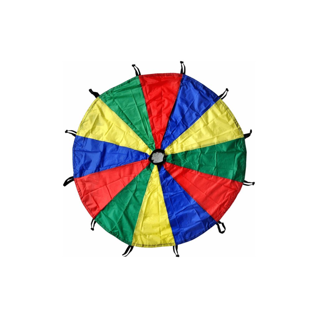 Colorful parachute for kids to play with and use their gross motor skills.