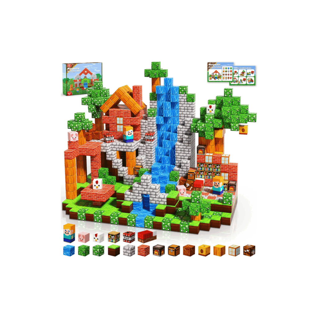 Small magnetic cubes that are great for building. This set looks like Minecraft.