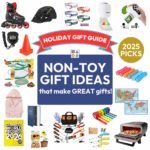 Collage of images featuring the best non-toy gift ideas for kids.