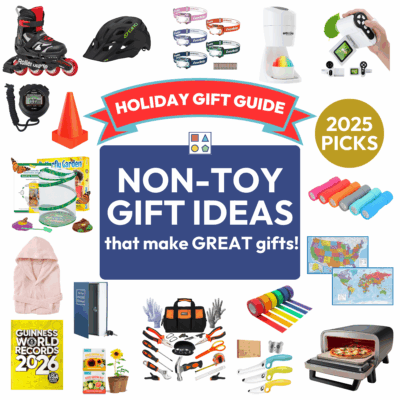 Collage of images featuring the best non-toy gift ideas for kids.
