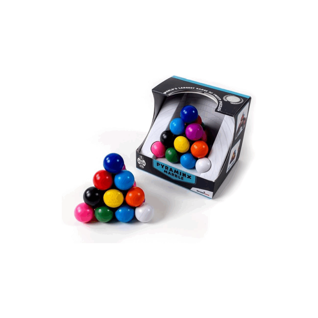 Plastic marble pyramid for kids to play with and fidget.