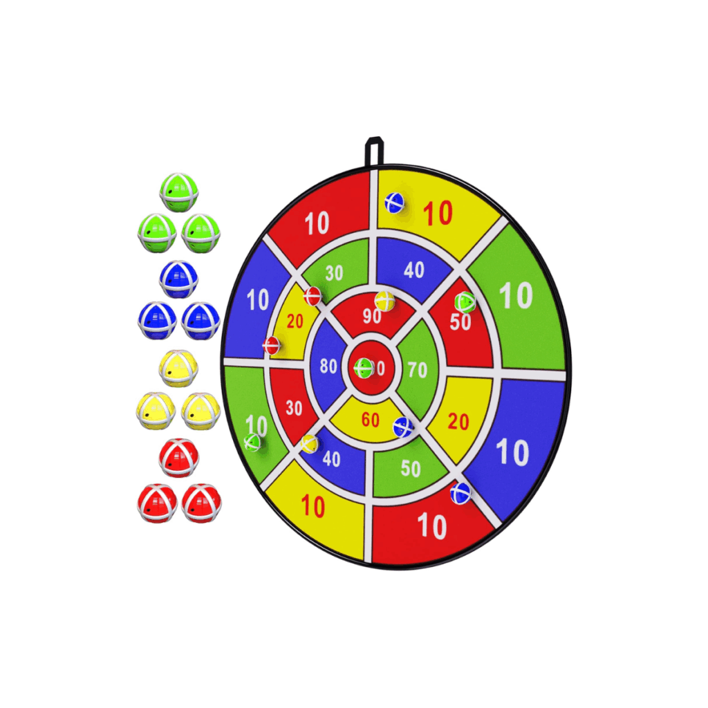 Velcro dart board that kids can toss balls to.