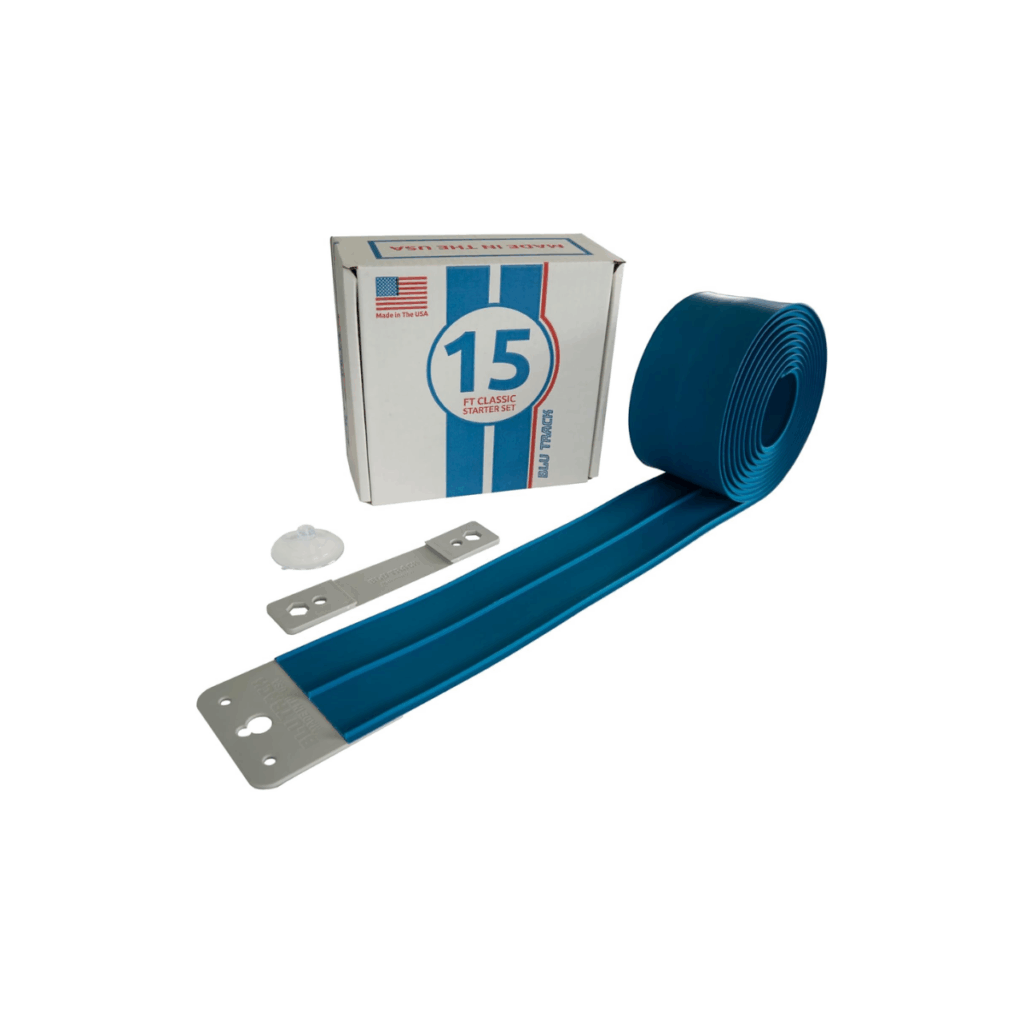 Blu track for kids to use with race cars.