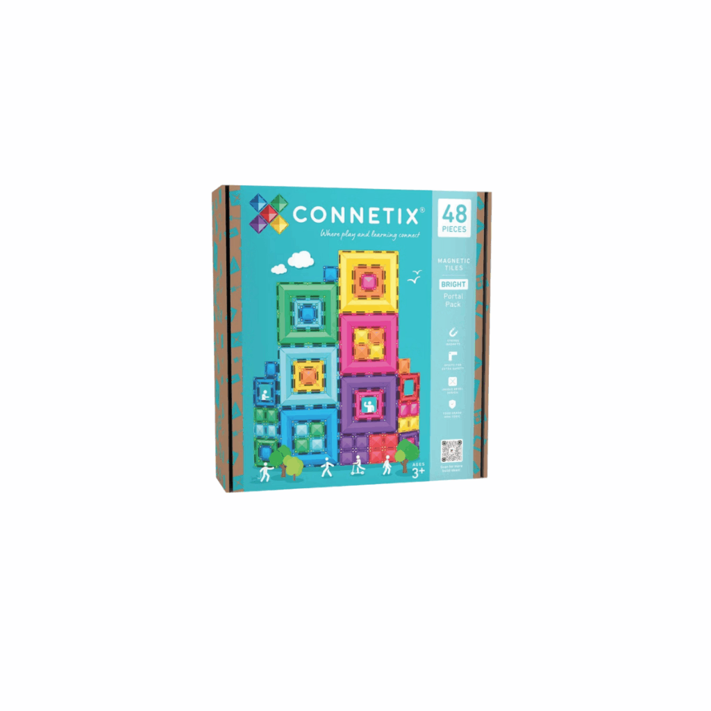 Bright and colorful new magnetic tiles from Connetix for kids to use as an open-ended toy.