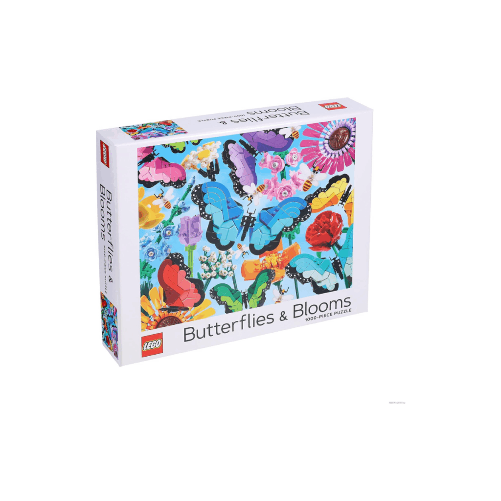 A butterfly and bloom LEGO puzzle that is designed with butterflies and flowers.