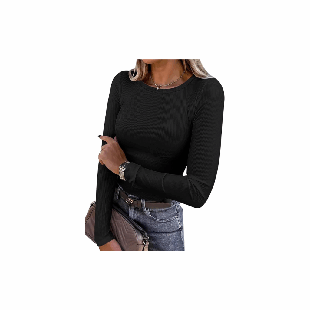 Women ribbed long sleeve shirt in black.