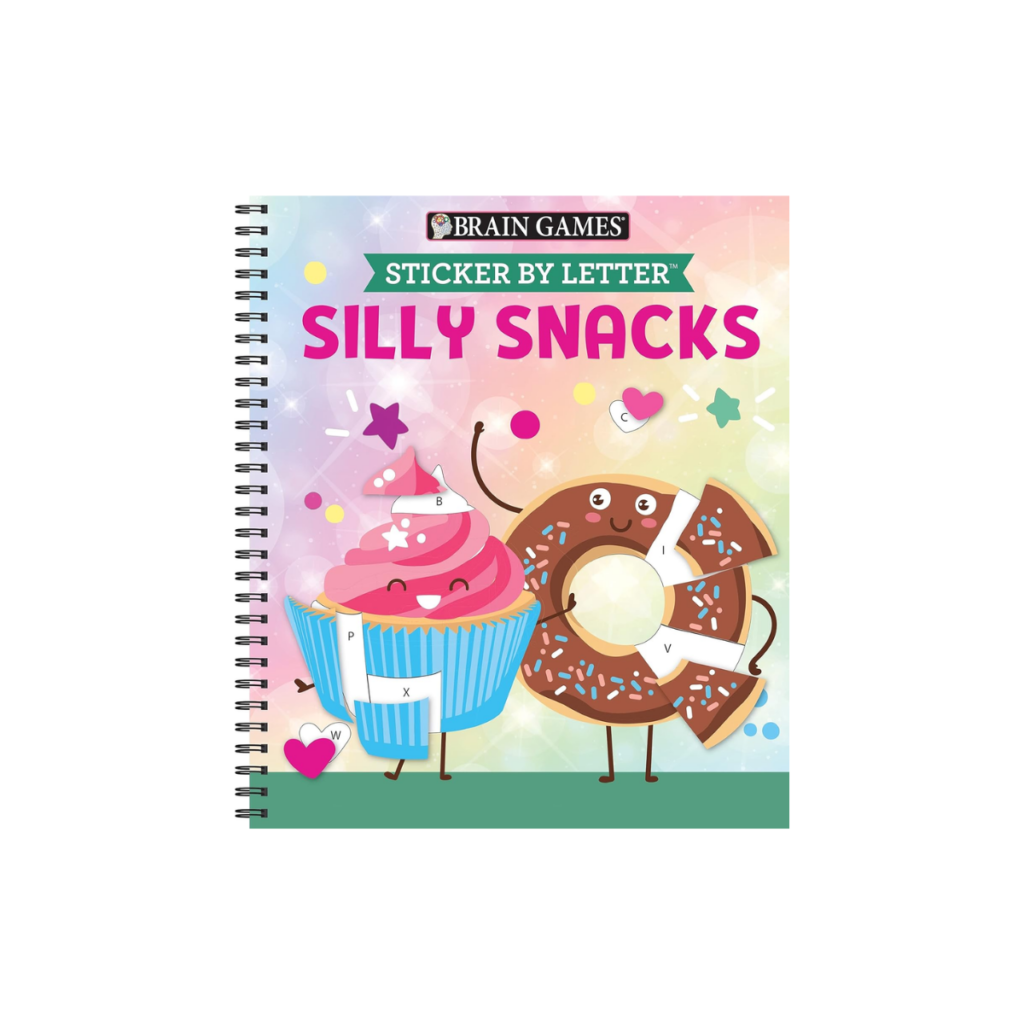 Brain Games Sticker Book with a silly snacks theme.