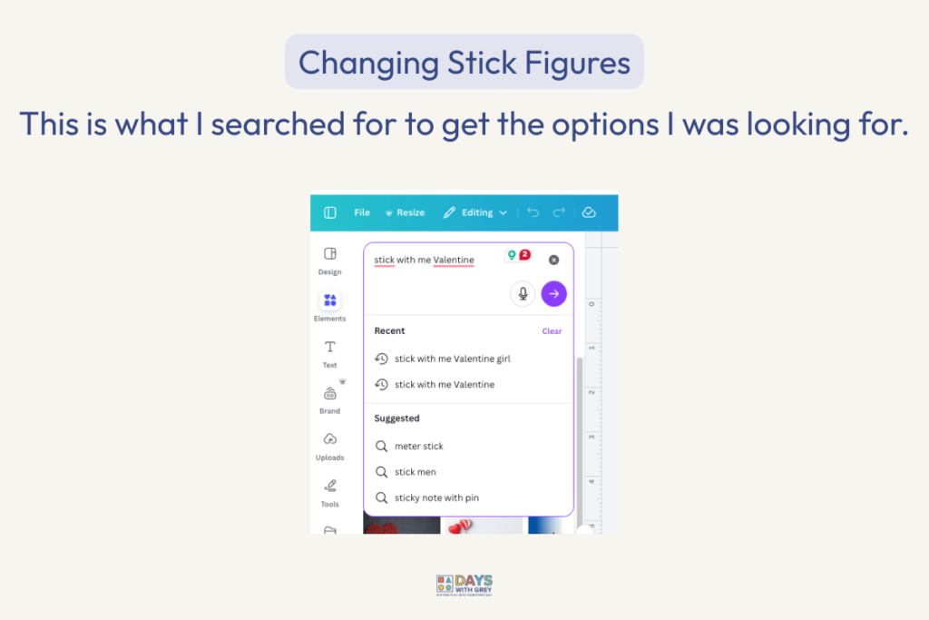 Canva template directions if someone wants to use my class Valentine template. This one is to remind users how to find stick figures.