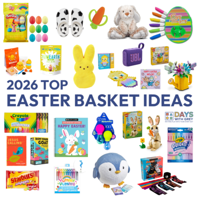 Top Easter Basket fillers for kids in 2026. This is a collage of Easter toys, stuffed animals and spring stuffies.