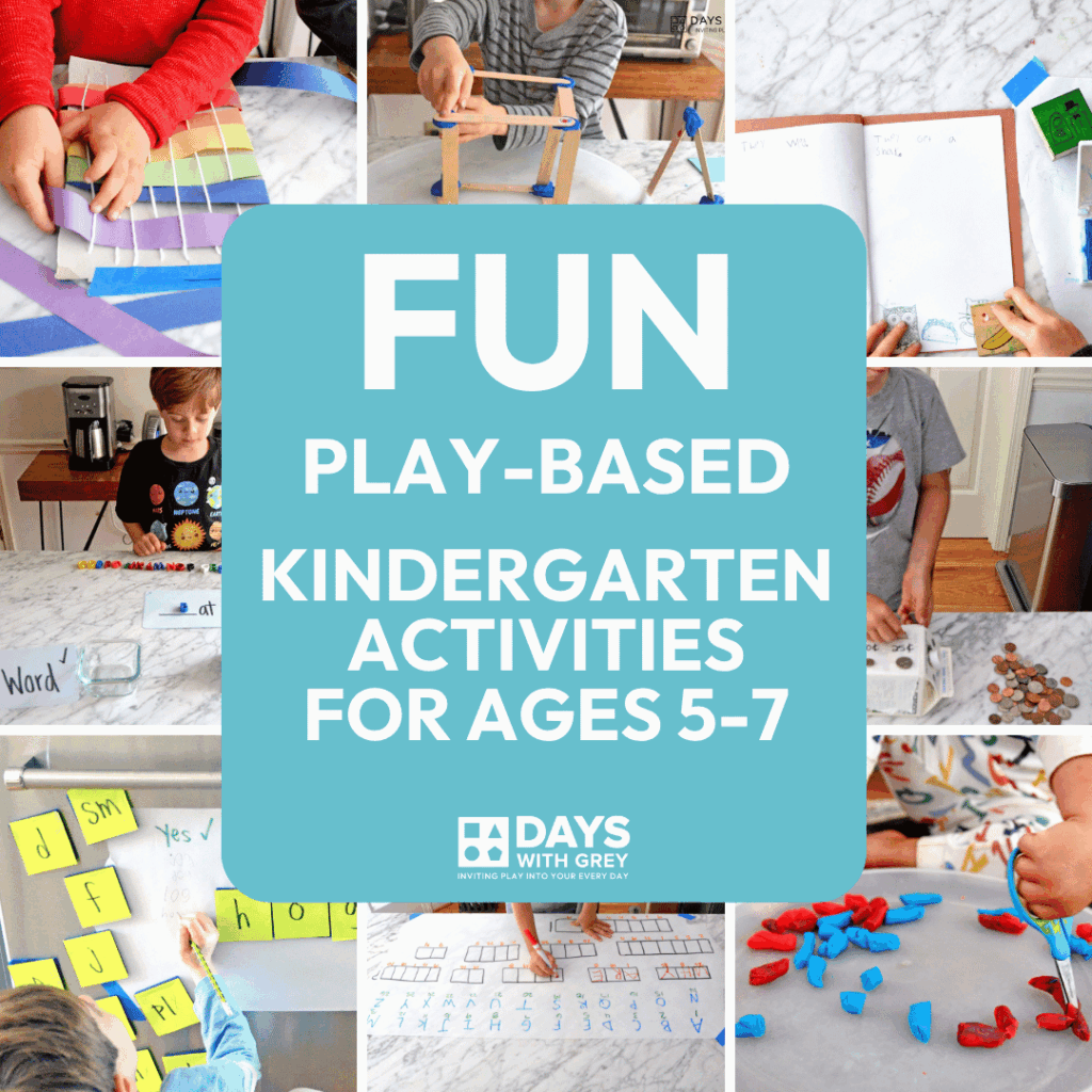 Large image with 8 play based activities for kindergarten.