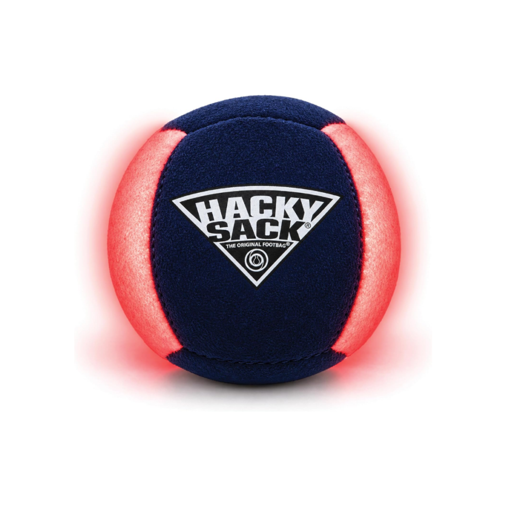 Light-up hacky sack ball for kids to play with.